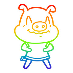 rainbow gradient line drawing nervous cartoon pig