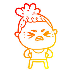 warm gradient line drawing cartoon angry woman