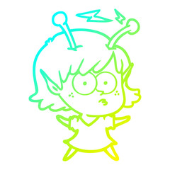 cold gradient line drawing cartoon alien girl