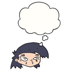 cartoon scratched up face and thought bubble