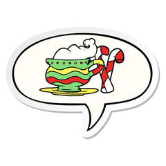 cartoon christmas cocoa and candy canes and speech bubble sticker