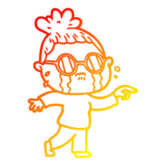 warm gradient line drawing cartoon crying woman wearing spectacles