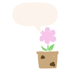 cute cartoon flower and speech bubble in retro style