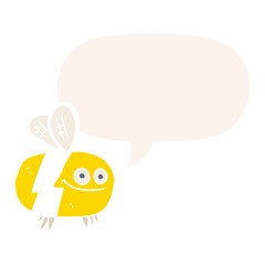 cartoon bee and speech bubble in retro style