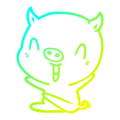 cold gradient line drawing happy cartoon sitting pig