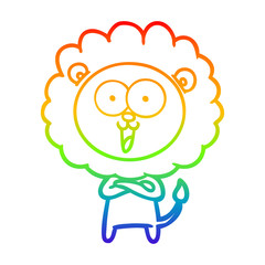 rainbow gradient line drawing happy cartoon lion