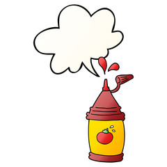 cartoon ketchup bottle and speech bubble in smooth gradient style