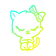 cold gradient line drawing cute cartoon cat with bow