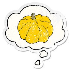 cartoon squash and thought bubble as a distressed worn sticker