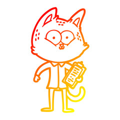 warm gradient line drawing cartoon cat with clipboard