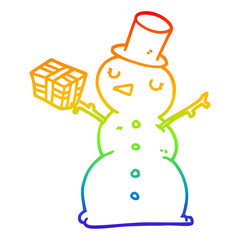 rainbow gradient line drawing cartoon snowman