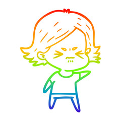 rainbow gradient line drawing cartoon angry girl
