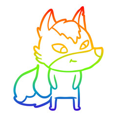 rainbow gradient line drawing friendly cartoon wolf
