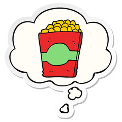 cartoon popcorn and thought bubble as a printed sticker