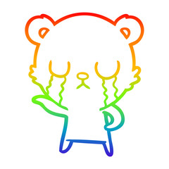 rainbow gradient line drawing crying cartoon bear