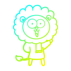 cold gradient line drawing happy cartoon lion