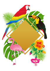Tropical birds and plants frame- Copy space