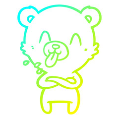 Fototapeta premium cold gradient line drawing rude cartoon polar bear sticking out tongue