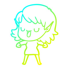 cold gradient line drawing cartoon elf girl