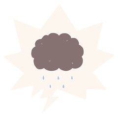 cartoon cloud raining and speech bubble in retro style