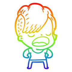 rainbow gradient line drawing cartoon cool hipster girl talking