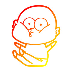 warm gradient line drawing cartoon bald man staring