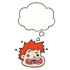 cartoon frightened face and thought bubble