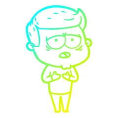cold gradient line drawing cartoon tired man