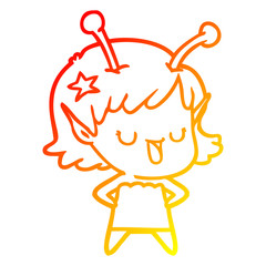 warm gradient line drawing happy alien girl cartoon