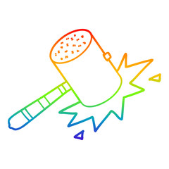 rainbow gradient line drawing cartoon banging gavel