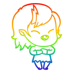 rainbow gradient line drawing cartoon laughing vampire girl