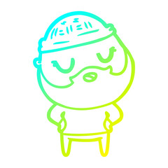 cold gradient line drawing cute cartoon man with beard