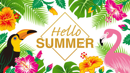 Tropical birds and plants frame - Included words 