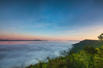 Fototapeta na wymiar Pha-chom-mok, Landscape sea of mist on the mountain in Nongkhai province Thailand.