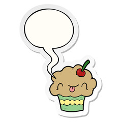 funny cartoon cupcake and speech bubble sticker