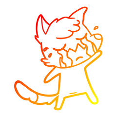 warm gradient line drawing crying waving fox cartoon