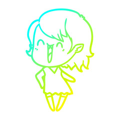 cold gradient line drawing cute cartoon happy vampire girl