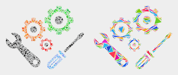 Instrumental tools mosaic icon of triangle items which have different sizes and shapes and colors. Geometric abstract vector illustration of instrumental tools.