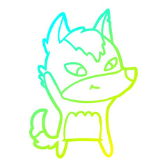 cold gradient line drawing friendly cartoon wolf