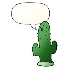cartoon cactus and speech bubble in smooth gradient style