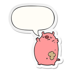 cartoon fat pig and speech bubble sticker