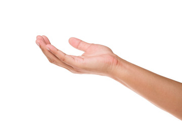 Hands holding something on isolated background with clipping path.