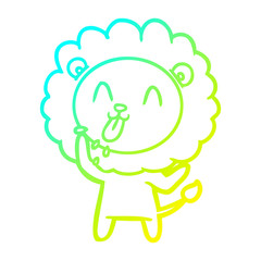 cold gradient line drawing happy cartoon lion