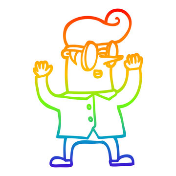 recommend clip art: rainbow gradient line drawing cartoon nerd man