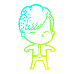 cold gradient line drawing cartoon girl wearing futuristic clothes