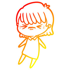 warm gradient line drawing annoyed cartoon girl