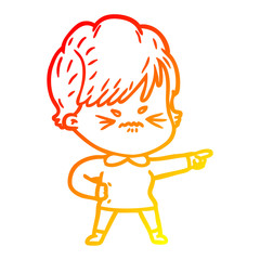 warm gradient line drawing cartoon frustrated woman