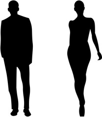 Black silhouette of a man. Man and woman.