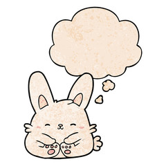 cartoon rabbit and thought bubble in grunge texture pattern style