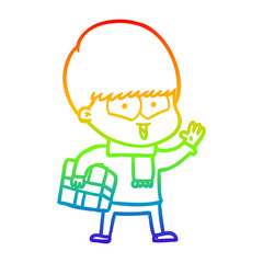 rainbow gradient line drawing cartoon happy boy